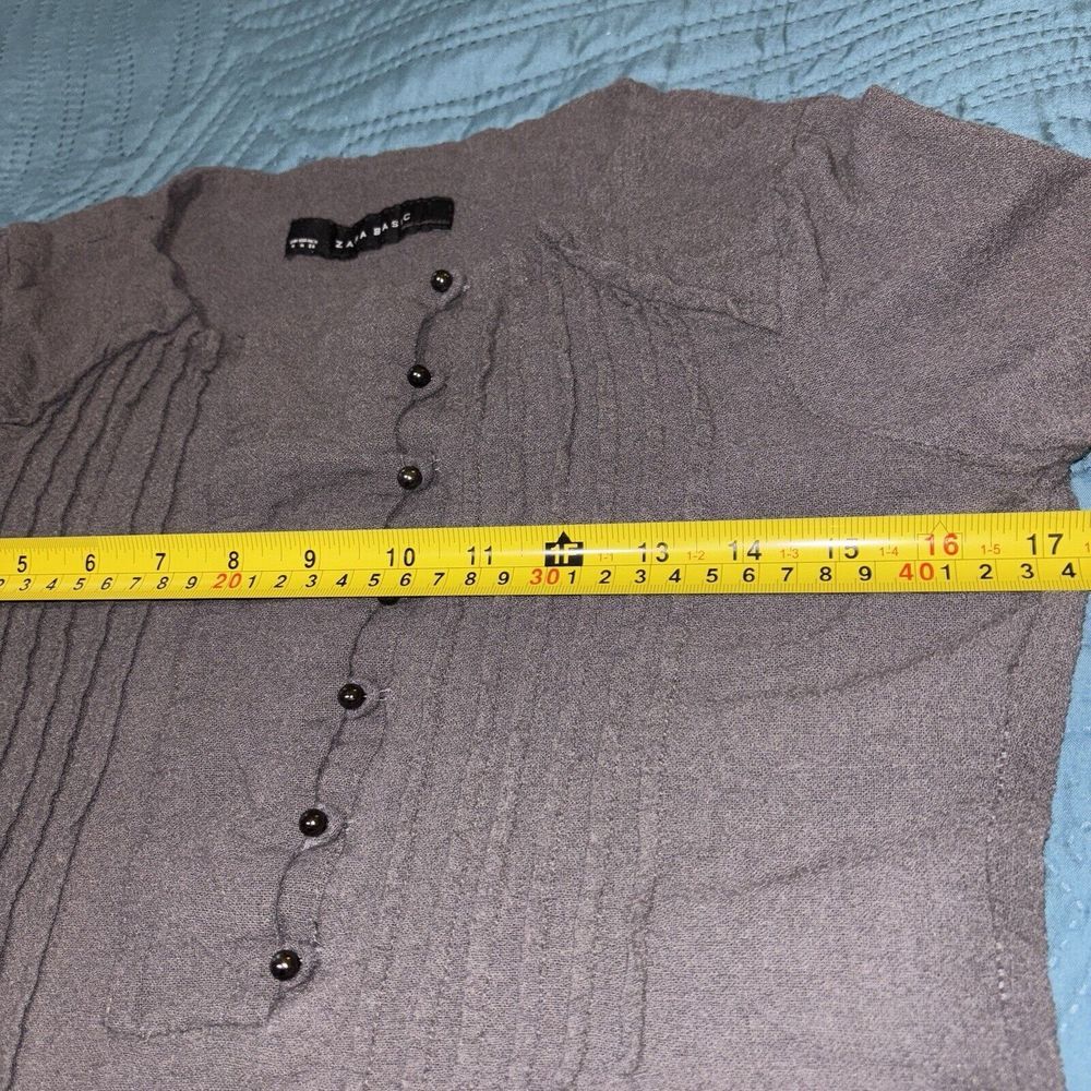 Zara Drop Waist Mini Dress Pleated Henley Top Small Brown Gauze Neutral Minimal - Picture 3 of 12